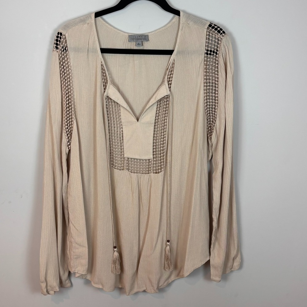 Joseph A. Womens Tan Long Sleeve Lightweight Boho Peasant Tassel Top XL comfort